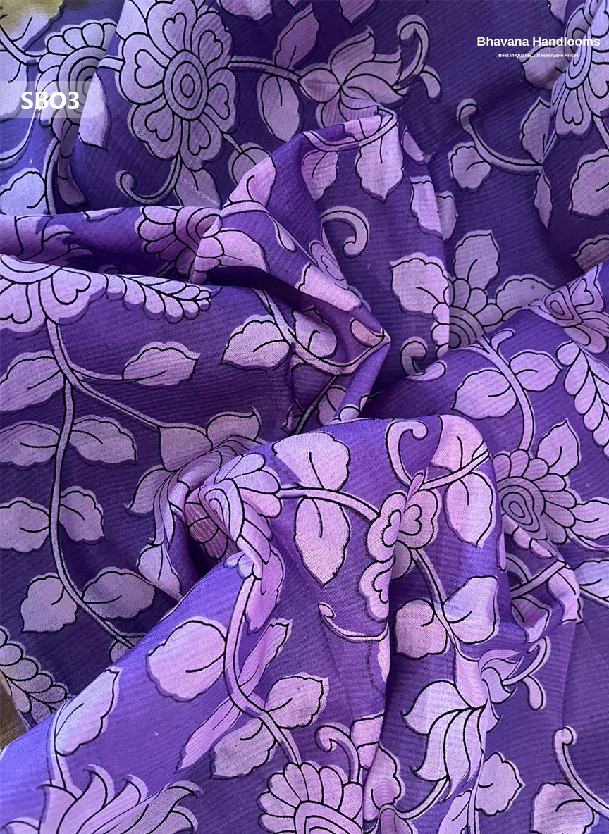 Lavender Color Kalamkari Silk Dupatta for Women | Traditional Wear