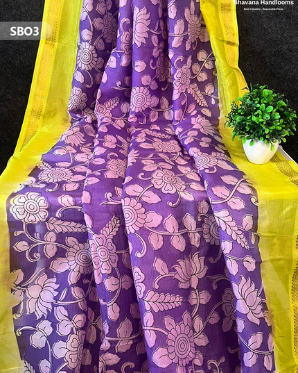 Lavender Color Kalamkari Silk Dupatta for Women | Traditional Wear