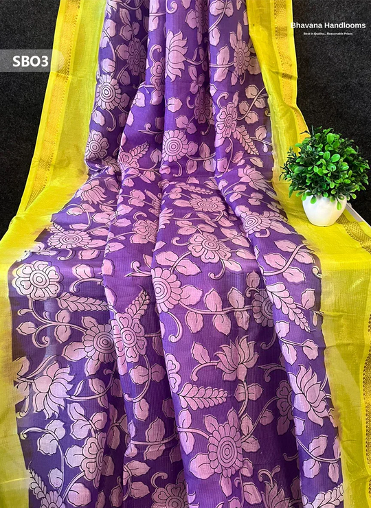 Lavender Color Kalamkari Silk Dupatta for Women | Traditional Wear