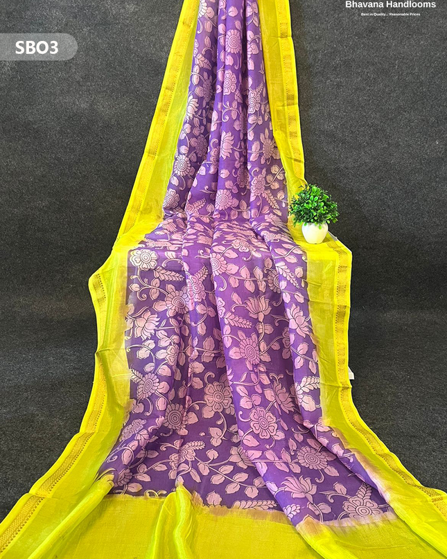 Lavender Color Kalamkari Silk Dupatta for Women | Traditional Wear