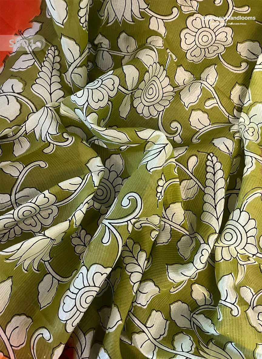 Oak Brown Color Kalamkari Silk Dupatta for Women | Traditional Wear