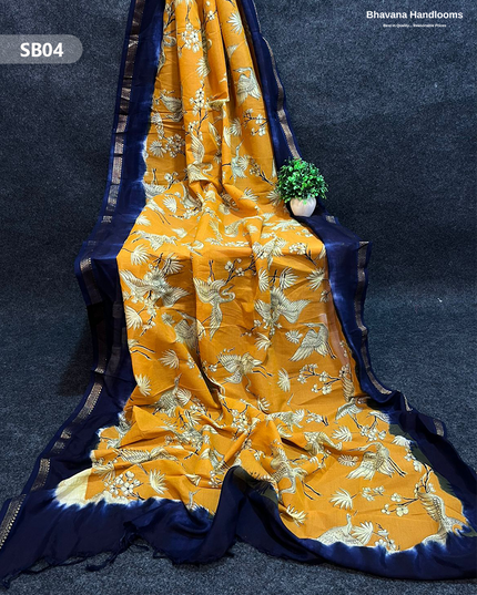 Yellow Color Kalamkari Silk Dupatta for Women | Traditional Wear