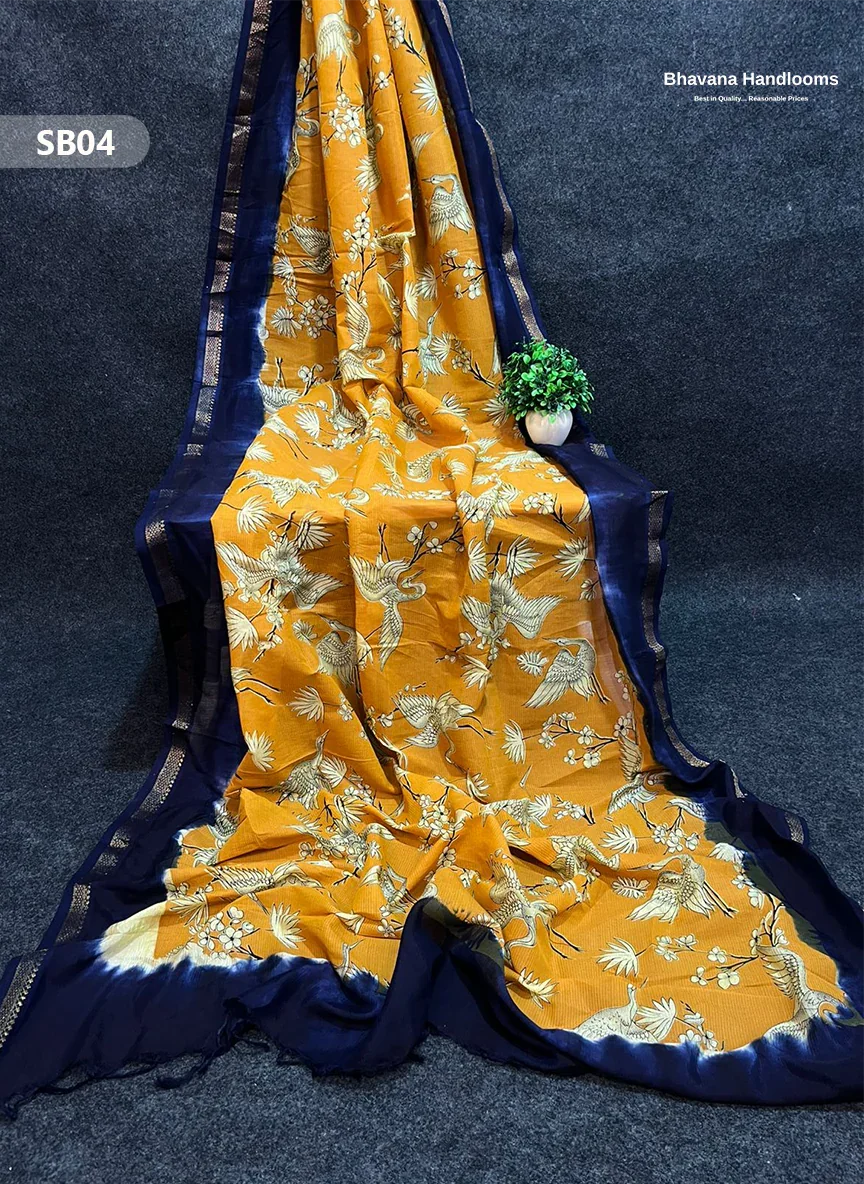 Yellow Color Kalamkari Silk Dupatta for Women | Traditional Wear
