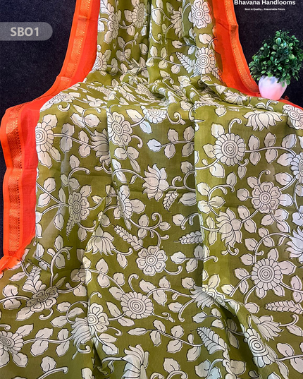 Oak Brown Color Kalamkari Silk Dupatta for Women | Traditional Wear