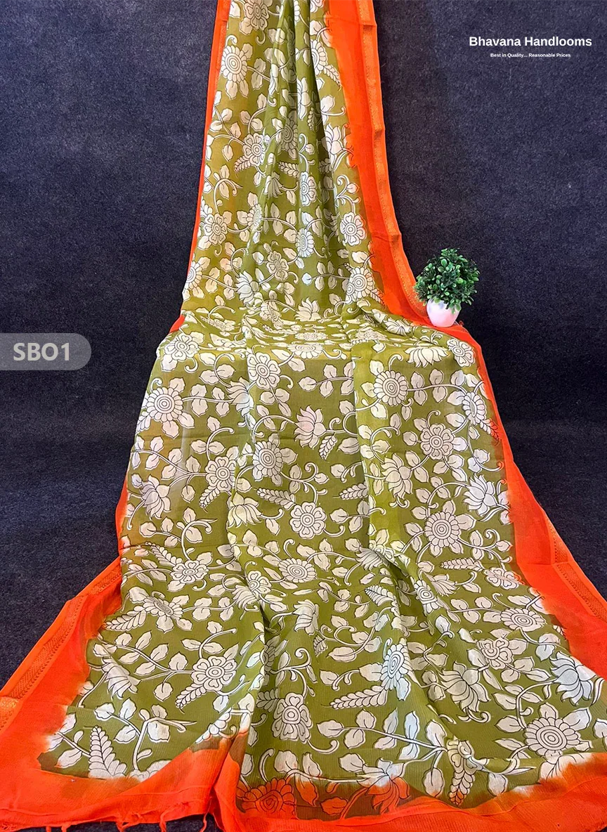 Oak Brown Color Kalamkari Silk Dupatta for Women | Traditional Wear