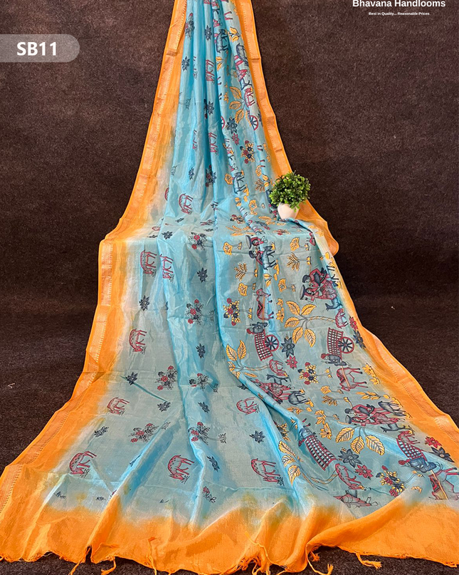 Bluish Grey Color Kalamkari Silk Dupatta for Women | Traditional Wear