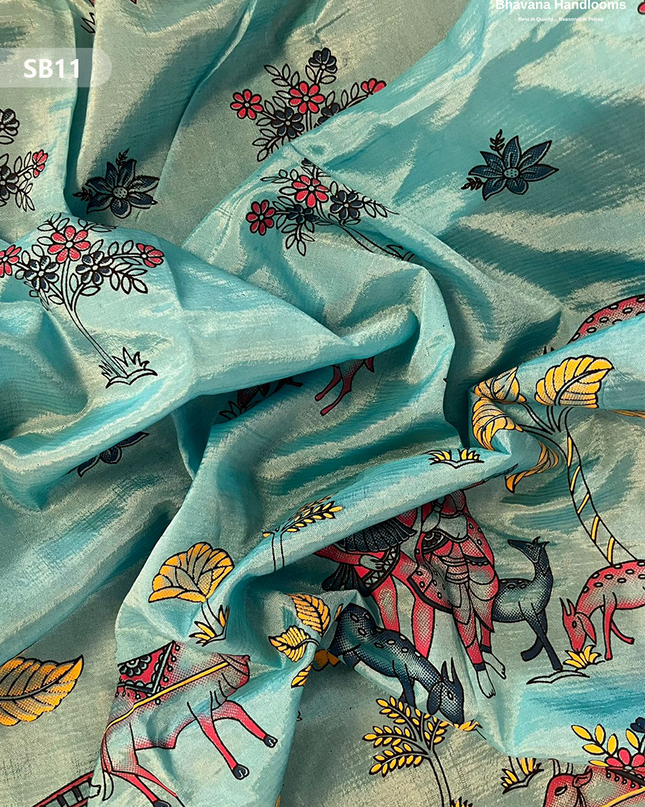 Bluish Grey Color Kalamkari Silk Dupatta for Women | Traditional Wear