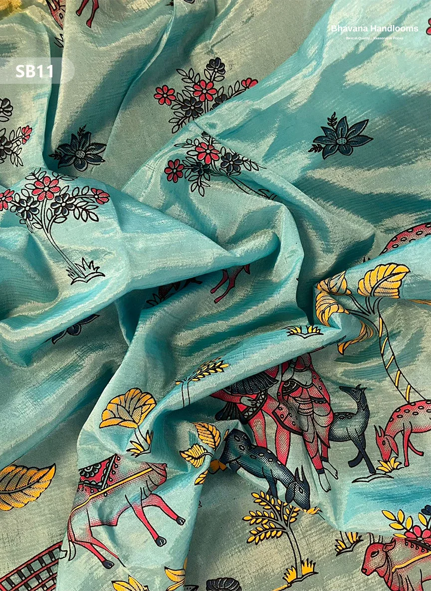 Bluish Grey Color Kalamkari Silk Dupatta for Women | Traditional Wear