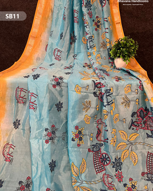 Bluish Grey Color Kalamkari Silk Dupatta for Women | Traditional Wear