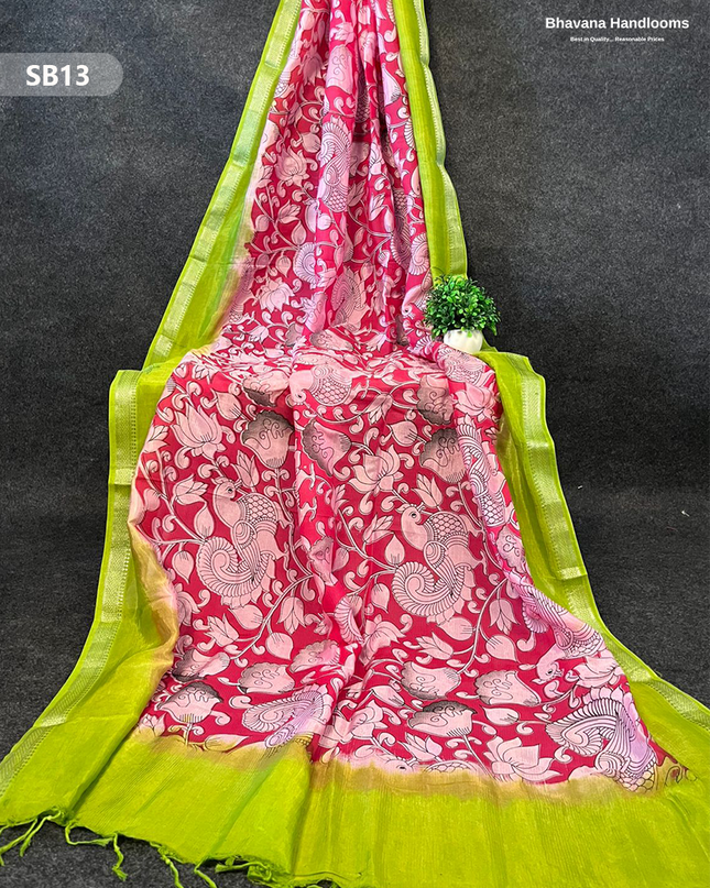 Red Pink Color Kalamkari Silk Dupatta for Women | Traditional Wear