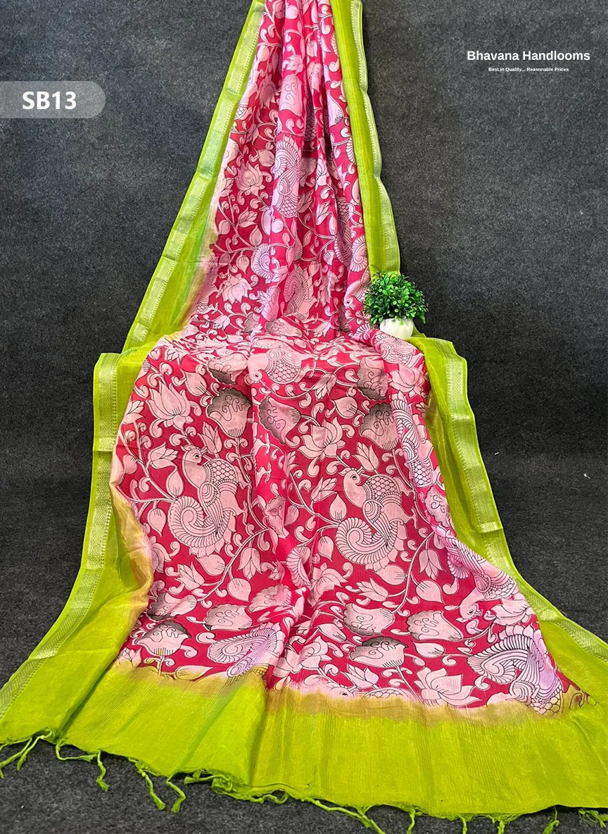 Red Pink Color Kalamkari Silk Dupatta for Women | Traditional Wear