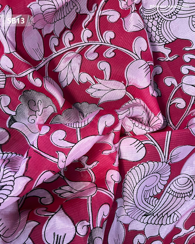 Red Pink Color Kalamkari Silk Dupatta for Women | Traditional Wear