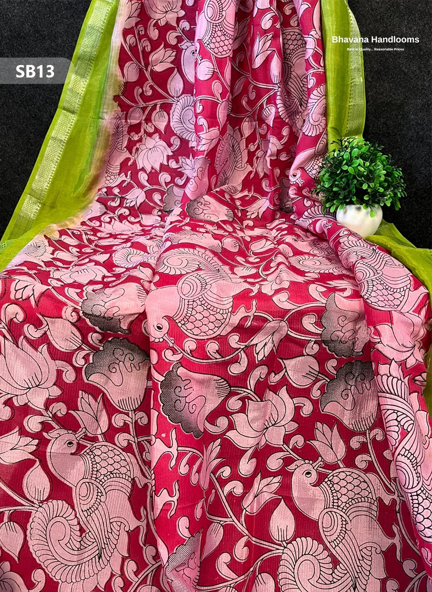 Red Pink Color Kalamkari Silk Dupatta for Women | Traditional Wear