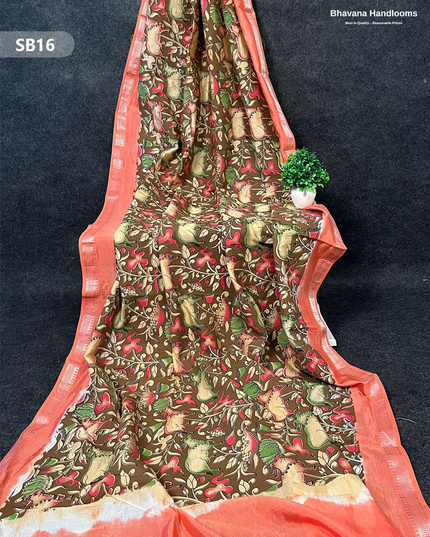 Old Copper Color Kalamkari Silk Dupatta for Women | Traditional Wear