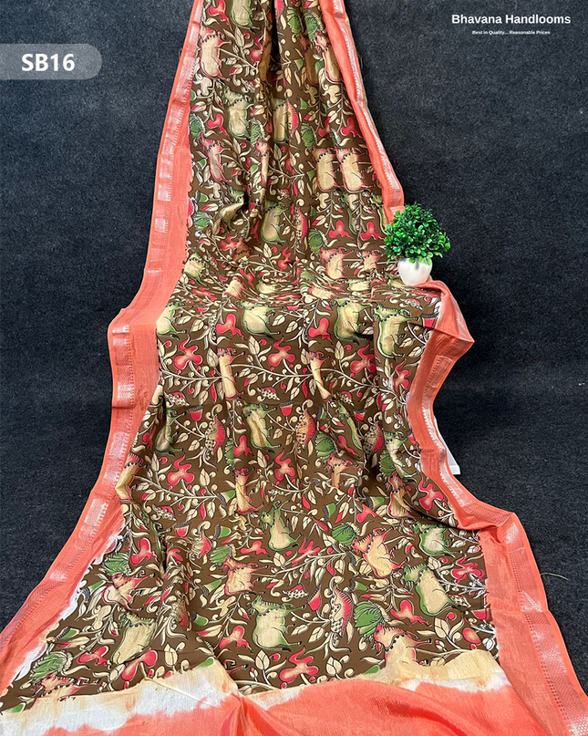 Old Copper Color Kalamkari Silk Dupatta for Women | Traditional Wear