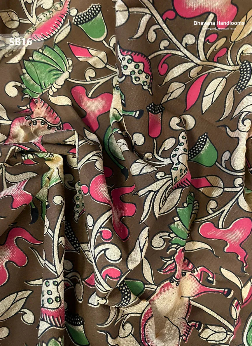 Old Copper Color Kalamkari Silk Dupatta for Women | Traditional Wear