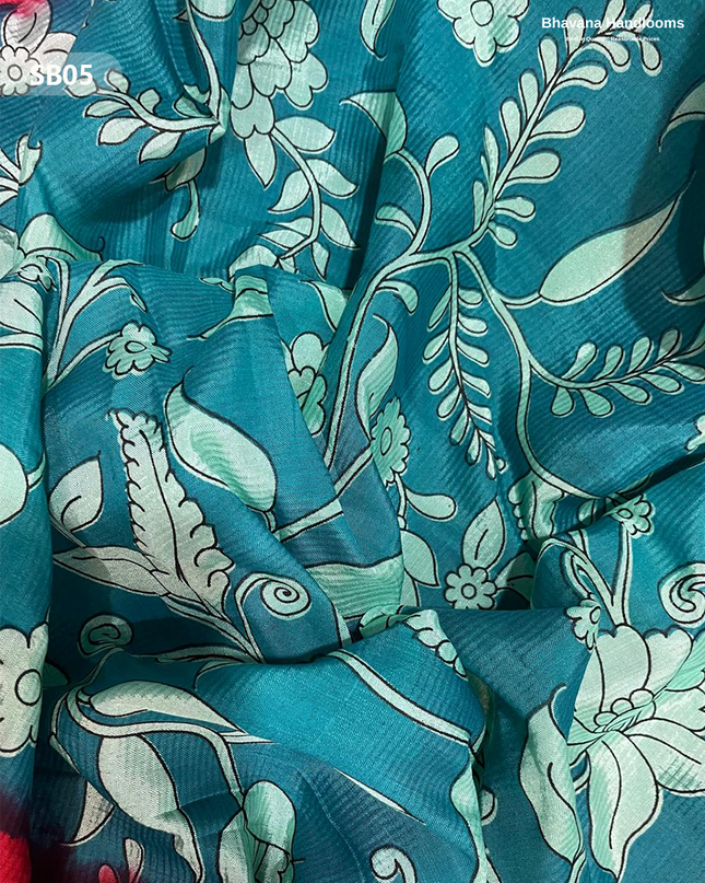 Sea Green Color Kalamkari Silk Dupatta for Women | Traditional Wear