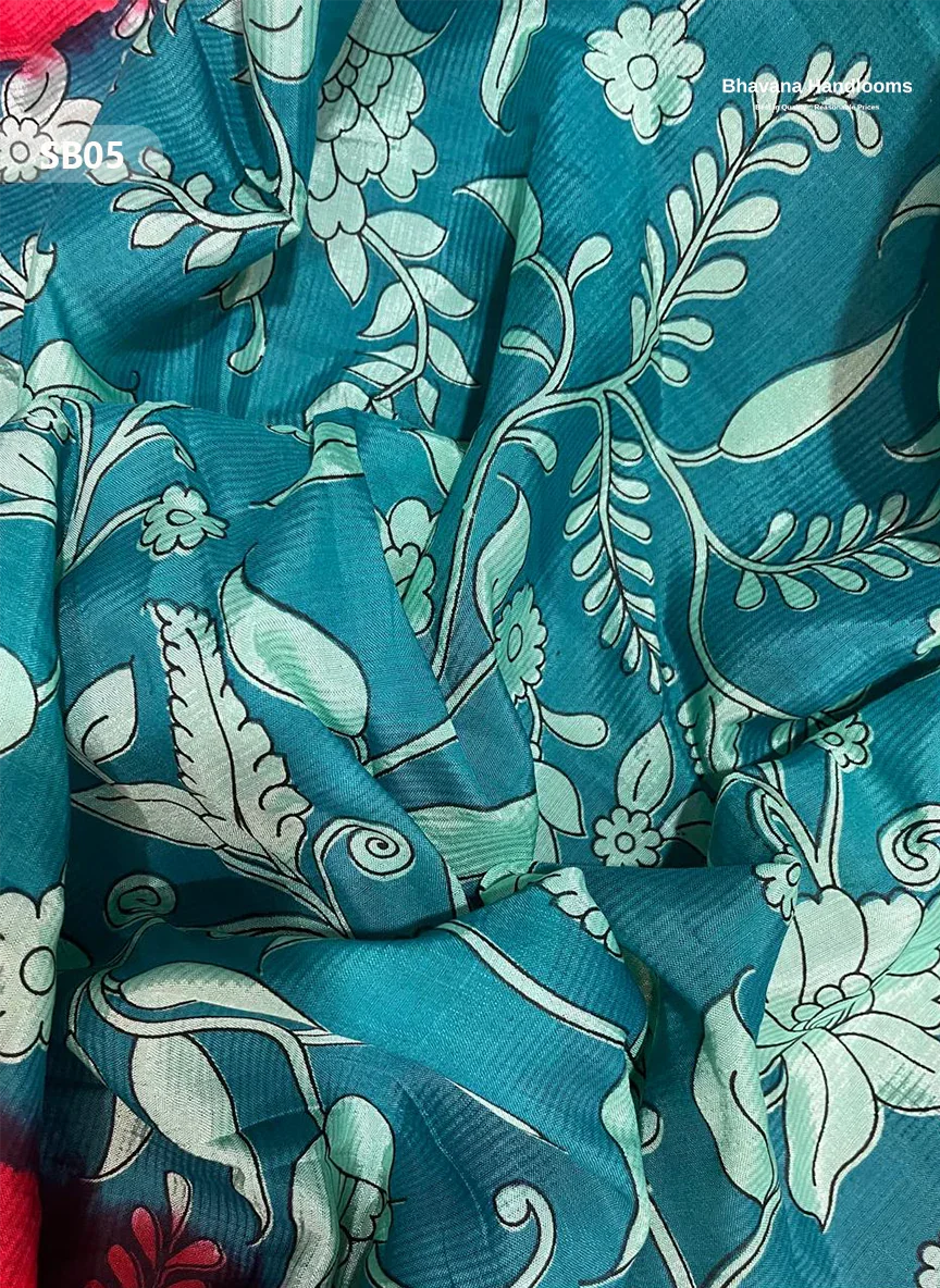 Sea Green Color Kalamkari Silk Dupatta for Women | Traditional Wear