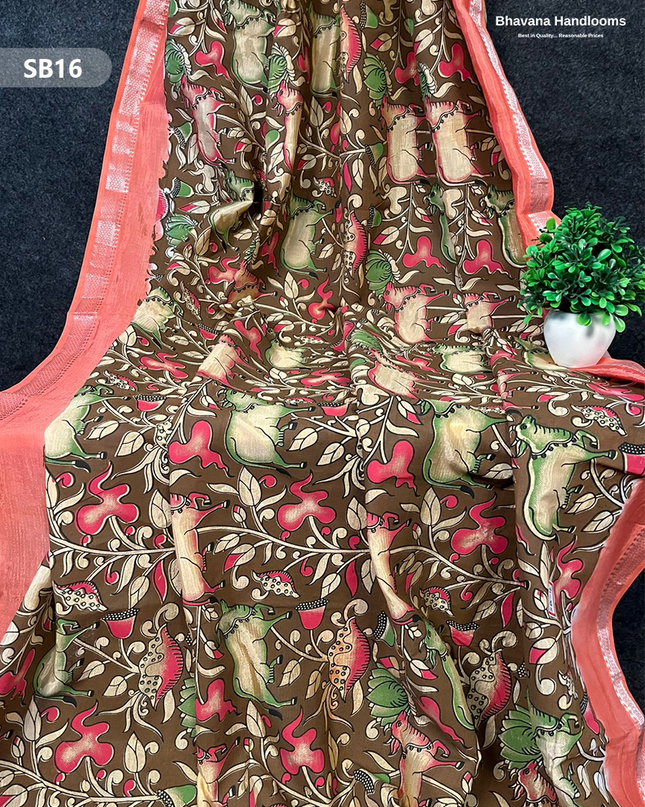 Old Copper Color Kalamkari Silk Dupatta for Women | Traditional Wear