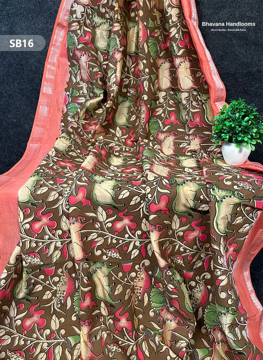 Old Copper Color Kalamkari Silk Dupatta for Women | Traditional Wear