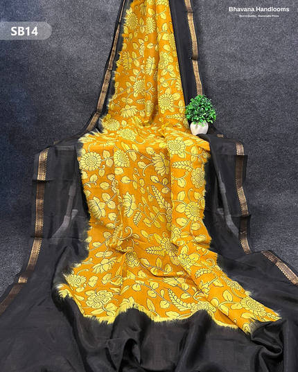 Yellow Color Kalamkari Silk Dupatta for Women | Traditional Wear