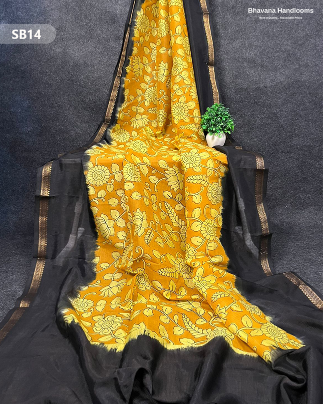 Yellow Color Kalamkari Silk Dupatta for Women | Traditional Wear