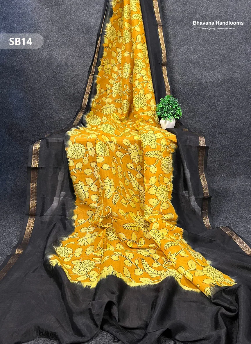 Yellow Color Kalamkari Silk Dupatta for Women | Traditional Wear