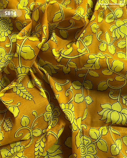 Yellow Color Kalamkari Silk Dupatta for Women | Traditional Wear