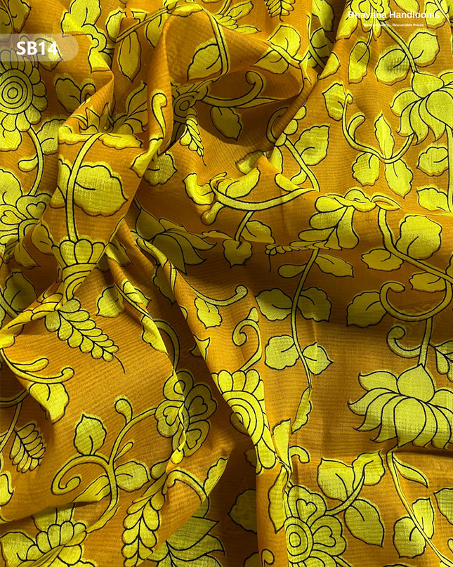 Yellow Color Kalamkari Silk Dupatta for Women | Traditional Wear