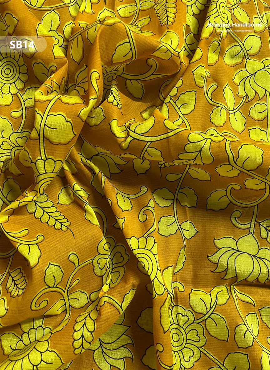 Yellow Color Kalamkari Silk Dupatta for Women | Traditional Wear