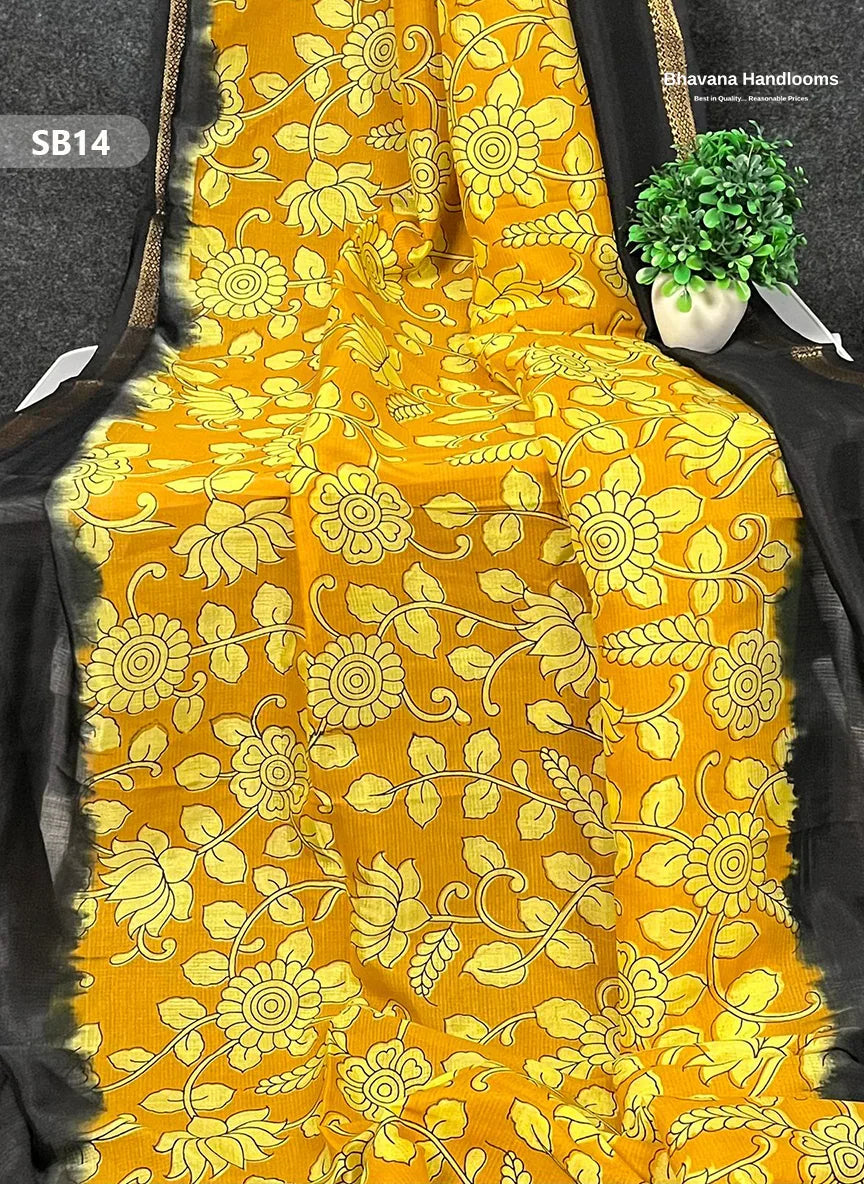 Yellow Color Kalamkari Silk Dupatta for Women | Traditional Wear