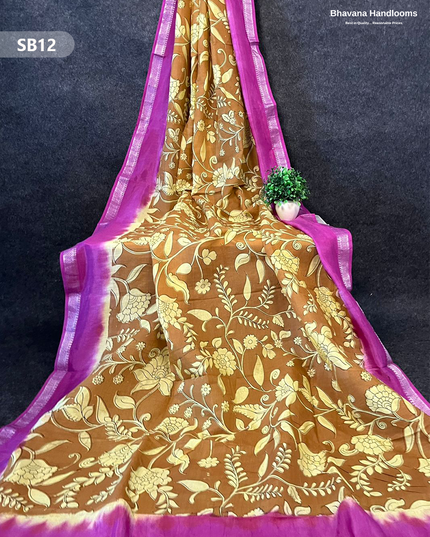 Dark Brown Color Kalamkari Silk Dupatta for Women | Traditional Wear