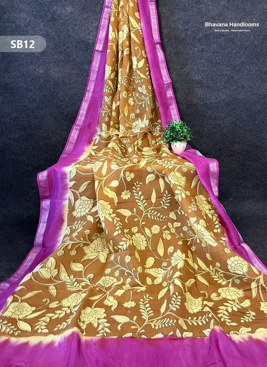 Dark Brown Color Kalamkari Silk Dupatta for Women | Traditional Wear