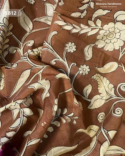Dark Brown Color Kalamkari Silk Dupatta for Women | Traditional Wear