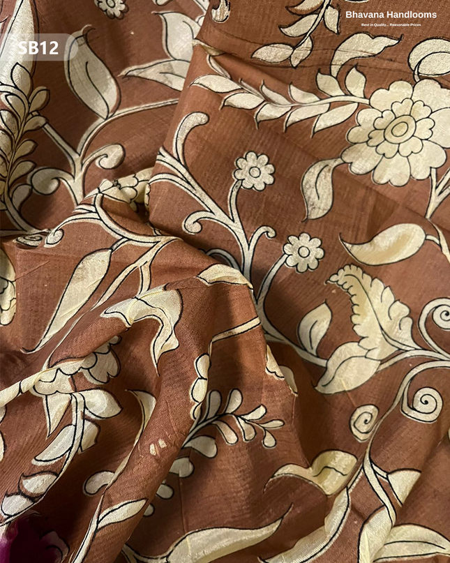 Dark Brown Color Kalamkari Silk Dupatta for Women | Traditional Wear