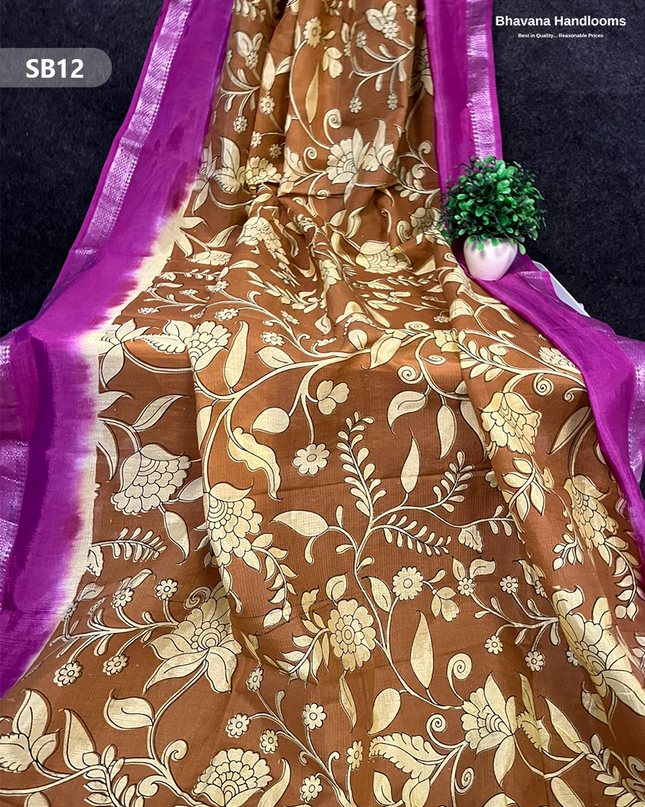 Dark Brown Color Kalamkari Silk Dupatta for Women | Traditional Wear