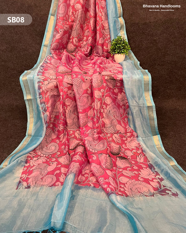 Pinkish Red Color Kalamkari Silk Dupatta for Women | Traditional Wear