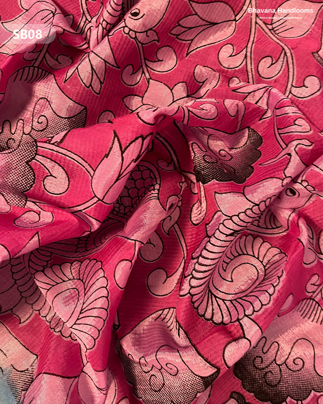 Pinkish Red Color Kalamkari Silk Dupatta for Women | Traditional Wear