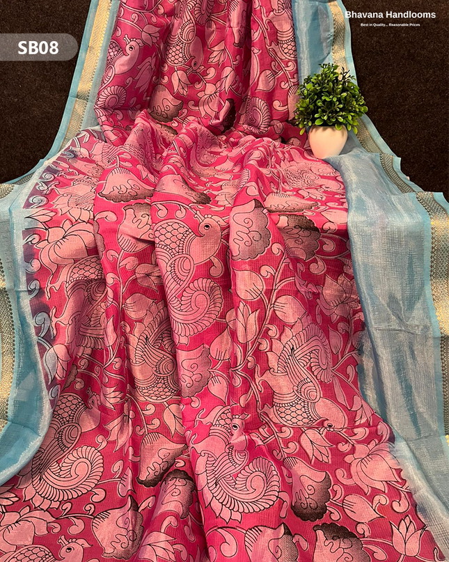 Pinkish Red Color Kalamkari Silk Dupatta for Women | Traditional Wear