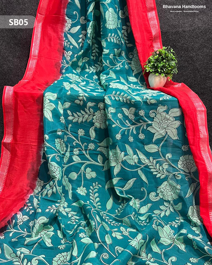 Sea Green Color Kalamkari Silk Dupatta for Women | Traditional Wear