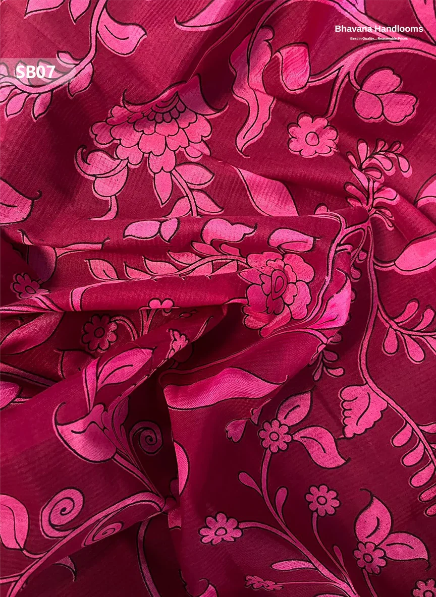 Bright Maroon Color Kalamkari Silk Dupatta for Women | Traditional Wear
