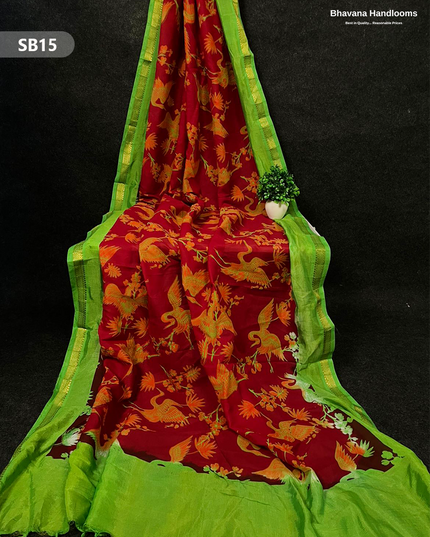 Pinkish Red Color Kalamkari Silk Dupatta for Women | Traditional Wear