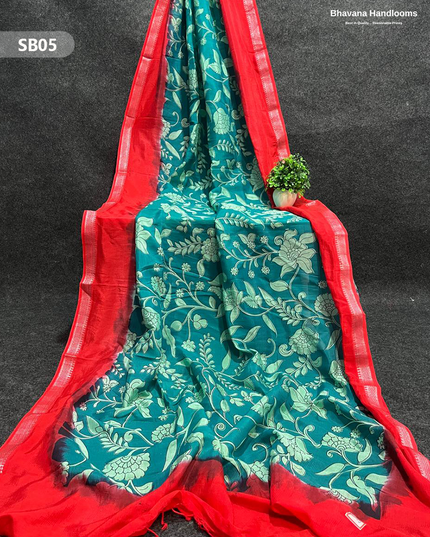 Sea Green Color Kalamkari Silk Dupatta for Women | Traditional Wear