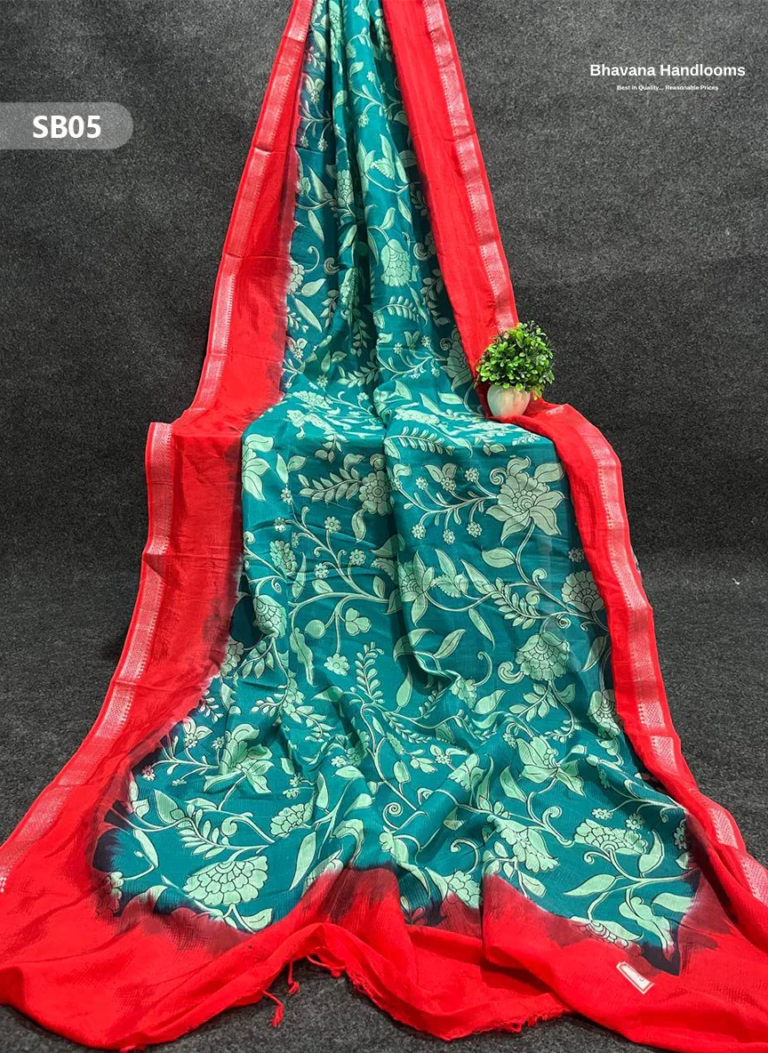 Sea Green Color Kalamkari Silk Dupatta for Women | Traditional Wear
