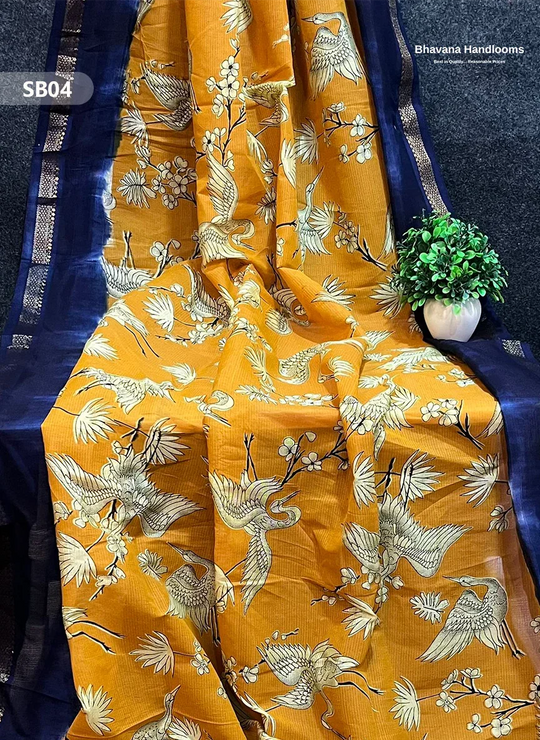 Yellow Color Kalamkari Silk Dupatta for Women | Traditional Wear