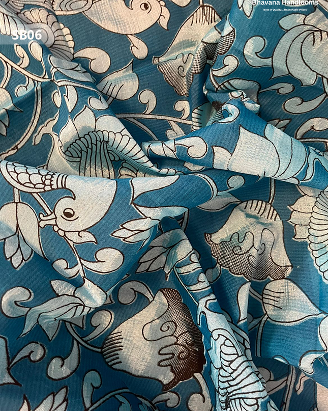 Casal Blue Color Kalamkari Silk Dupatta for Women | Traditional Wear