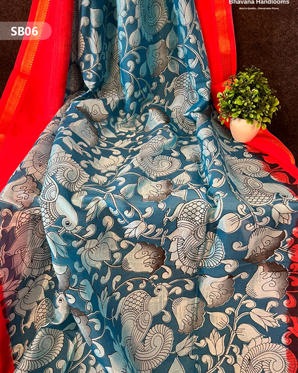 Casal Blue Color Kalamkari Silk Dupatta for Women | Traditional Wear
