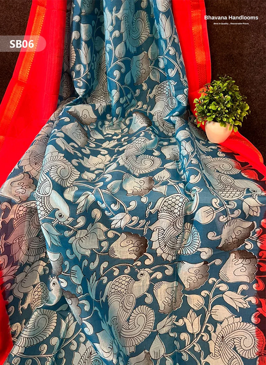Casal Blue Color Kalamkari Silk Dupatta for Women | Traditional Wear