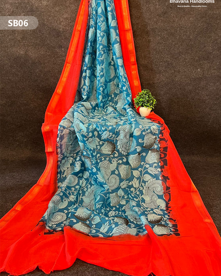 Casal Blue Color Kalamkari Silk Dupatta for Women | Traditional Wear