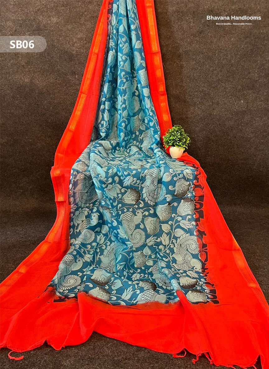 Casal Blue Color Kalamkari Silk Dupatta for Women | Traditional Wear